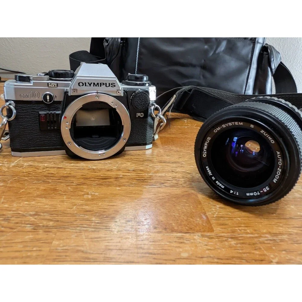 Vintage Olympus OM-10 Film Camera & 3-Lens Kit Bundle with Disney EPCOT Strap
